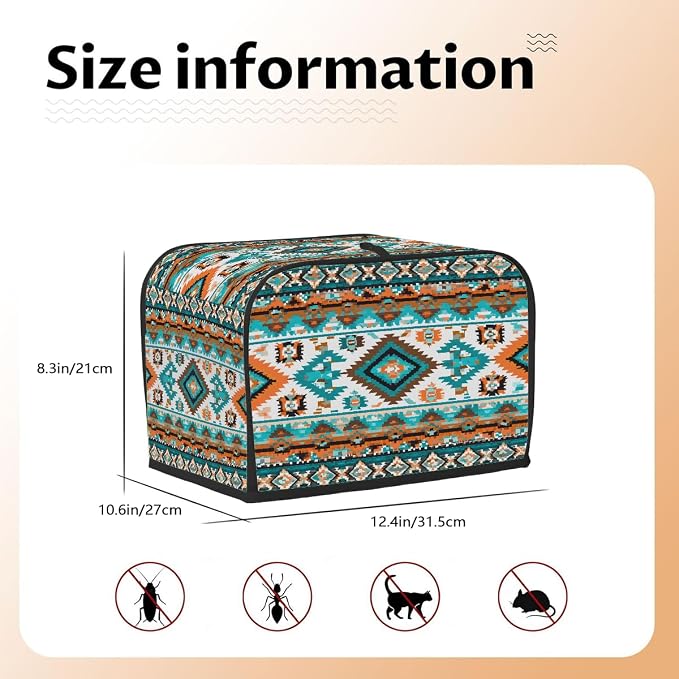 4 Slice Aztec Ethnic Colorful Toaster Cover Waterproof Dust Fingerprint Bread Machine Cover Washable Kitchen Appliance Protector For Home Kitchen Bakeware Table Decor Women Gifts