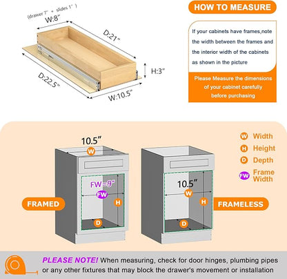 Pull Out Cabinet Organizer, 8" W x 21" D Soft Close Pull Out Drawers for Cabinets with Heavy Duty Slides, Wood Slide Out Drawers for Kitchen Cabinets