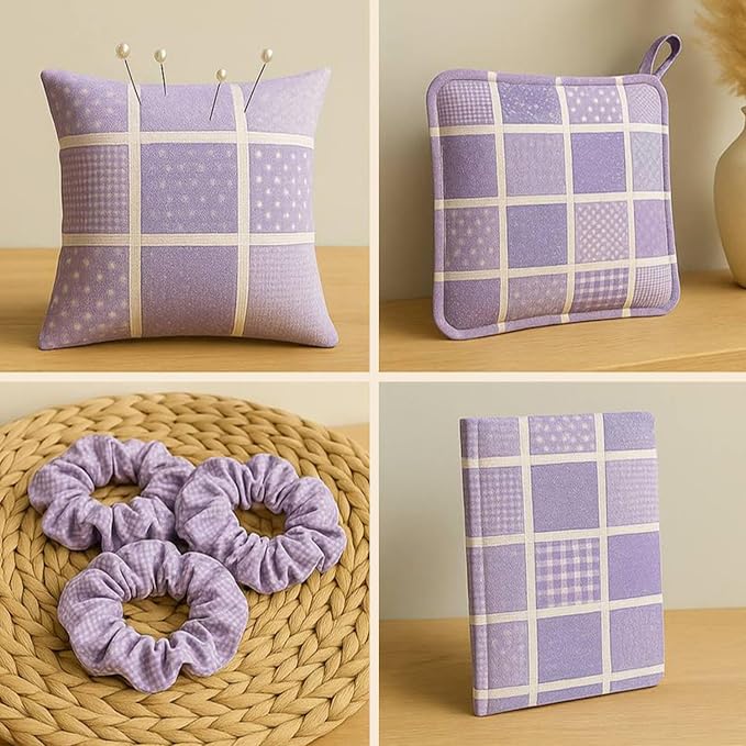 Cotton Satin Patchwork Fabric Panel – 35 Designs, 20×20 cm Squares, Single Piece 150×110 cm, Lavender Floral Quilt Fabric (Lavender Dreams Patchwork Set, 35pcs 8x8 inch)