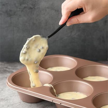 HAPPIELS 6-Cup Jumbo Muffin Pan Nonstick for Oven Baking, PFOA & BPA Free | Non Stick Large Cupcake Tin | Nontoxic Muffins Tins Big Size | Non Toxic Non Stick Baking Trays | Cupcakes Tray