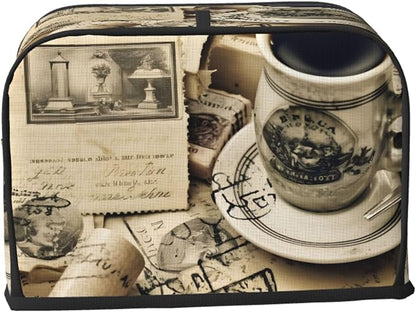 Vintage Coffee 2 Slice Toaster Cover Wide Slot Dustproof Bread Maker Cover Fingerprint Protection Kitchen Appliance Cover Toaster Bag