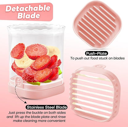 Creative Strawberry & Fruit Slicer - Detachable Cutter with Push Plate (Pink)