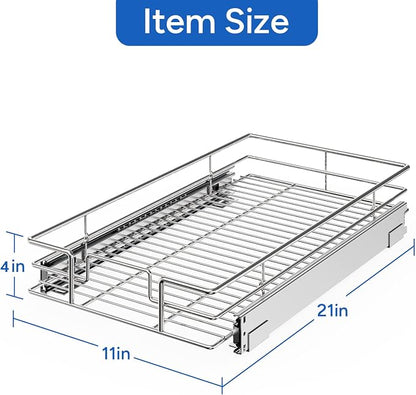 ROOMTEC Pull Out Cabinet Organizer, Cabinet Pull Out Shelves 11" W x 21" D, Heavy Duty Cabinet Drawers Slide Out Kitchen Cabinet Organizers Storage Shelf