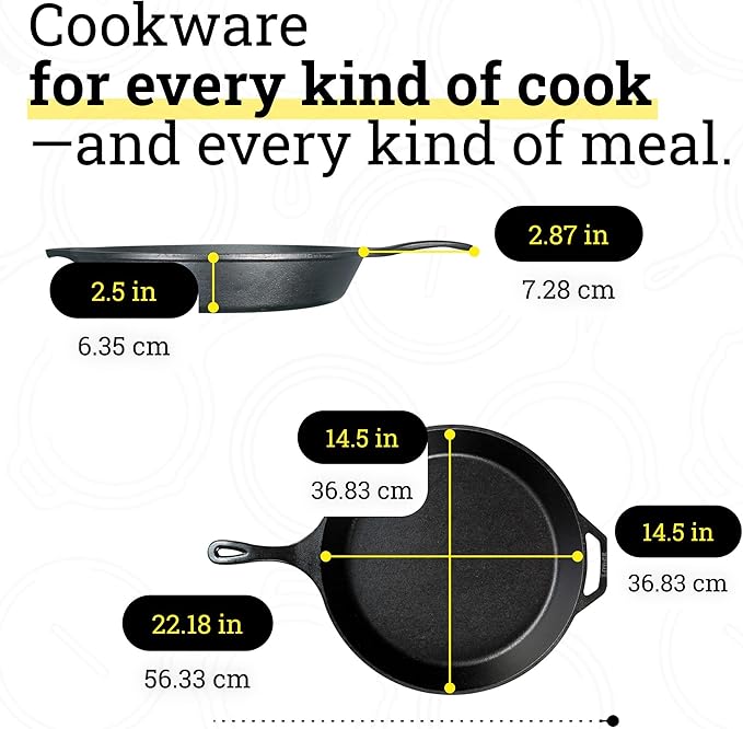 Lodge Seasoned Cast Iron Skillet 15 Inches - Frying Pan for the Stove, Grill or Campfire - Cooks Evenly - Features Easy-Grip Teardrop Handle - Non-Toxic, Nonstick & Long-Lasting