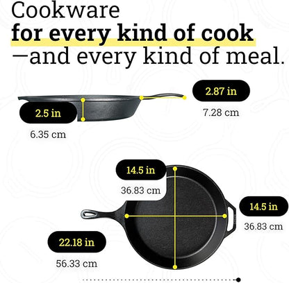 Lodge Seasoned Cast Iron Skillet 15 Inches - Frying Pan for the Stove, Grill or Campfire - Cooks Evenly - Features Easy-Grip Teardrop Handle - Non-Toxic, Nonstick & Long-Lasting