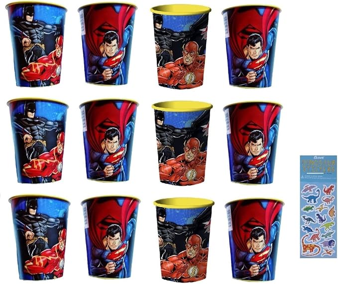 Unique Justice League Super Hero Birthday Party Supplies Bundle Pack Includes Reusable Plastic Cups - 12 Plastic Cups