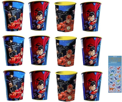 Unique Justice League Super Hero Birthday Party Supplies Bundle Pack Includes Reusable Plastic Cups - 12 Plastic Cups