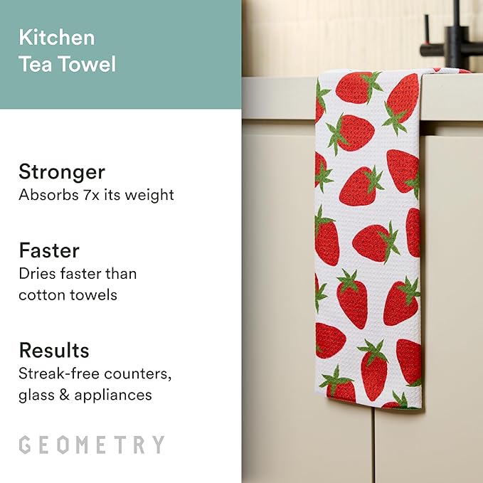 GEOMETRY Spring Kitchen Towels - Quick Dry Microfiber Cloth Spring & Summer Dish Towels for Kitchen Drying - Premium Quick Dry Towel - Strawberry Shortcake Lines, 18" x 30" - 1-Pack
