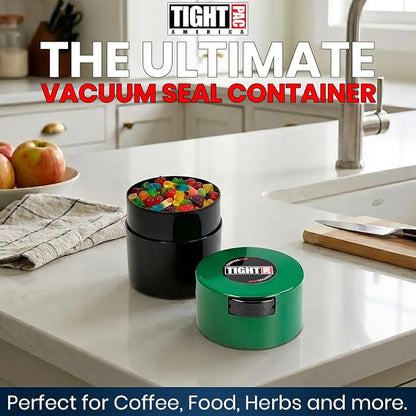 Tightvac - Premium Airtight Herb Storage Container - Holds ½ oz to 3 ounces - Keep Your Herbs and Dry Goods Fresh and Flavorful. Black Green