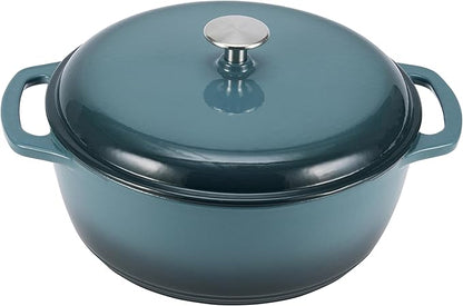 Amazon Basics Enameled Cast Iron Dutch Oven Pot with Lid, Round, Dual Handles, Heavy-Duty, Oven Safe for Stews, Roasting, Baking, 7.3-Quart, Gray