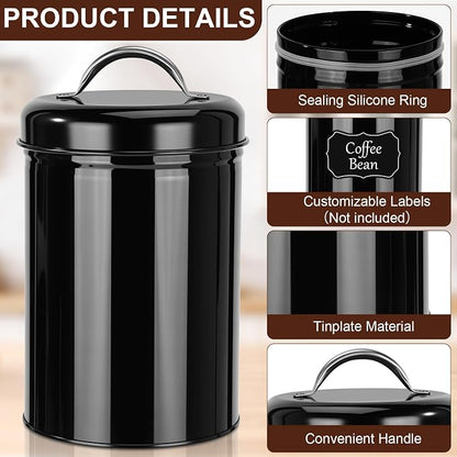 LemonRoad 10 Pack Metal Food Storage Canisters with Handle Lid 48 oz Airtight Black Coffee Container Farmhouse Kitchen Jar for Coffee, Tea, Sugar, Cookie, Flour, Pantry & Countertop Organization