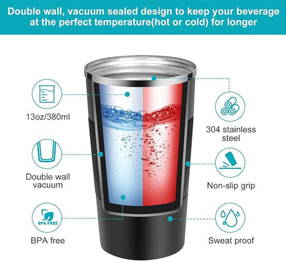 YINJAM 12oz Travel Coffee Mug Insulated Coffee Cups to Go with Leakproof Lid Vacuum Stainless Steel Double Walled Thermal Car Coffee Tumbler for Hot Cold Iced Tea Drinks Reusable (Black, 12oz)