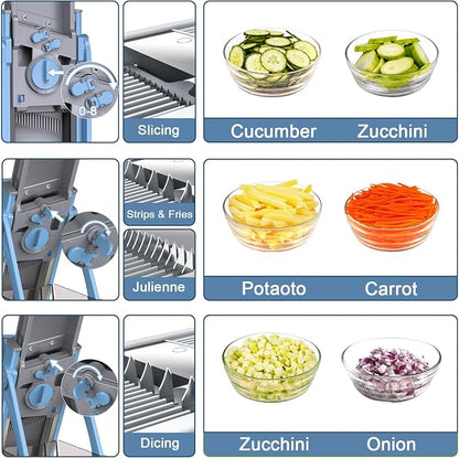 Jonscook All-in-1 Update Safe Mandoline Slicer for Kitchen, Food Chopper with Container, Thickness Adjustable Vegetable Chopper, Potato French Fry Cutter Tomato Apple Slicer Onion (Blue)