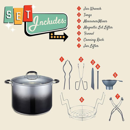 CONCORD 20 Quart Stainless Steel Canning Pot Set. Includes Canning Rack, Tongs, Jar Lifter, Funnel, Wrench, Lid Lifter, Mixer/Measurer (Induction Compatible)