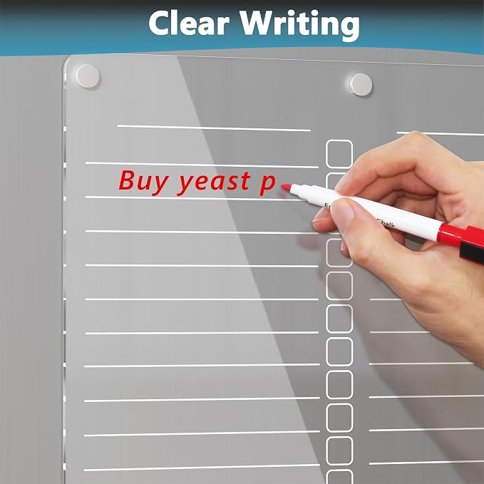Neatsure Acrylic Grocery List Magnet Pad for Fridge, Reusable to Do List for Refrigerator, Clear Notepad Note Planning Board, Shopping List, Reminders, w/ 8 Colors Markers, 15"x11"