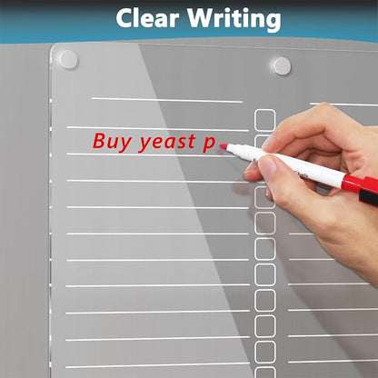 Neatsure Acrylic Grocery List Magnet Pad for Fridge, Reusable to Do List for Refrigerator, Clear Notepad Note Planning Board, Shopping List, Reminders, w/ 8 Colors Markers, 15"x11"