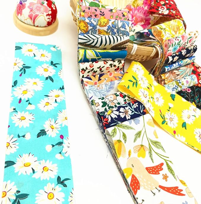 7 pcs 20" x 20" Cotton Fabric DIY Making Supplies Quilting Patchwork Fabric Fat Quarter Bundles DIY for Quilting Cotton Patchwork Cushions (Flowers, 2.4" x19")