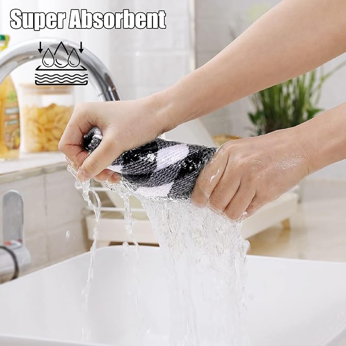 Homaxy Kitchen Towels and Dishcloths Set, 12" x 12" and 13" x 28", Set of 8 Bulk Cotton Waffle Weave Dish Towels, Super Soft Absorbent Hand Towels for Kitchen, Black & White