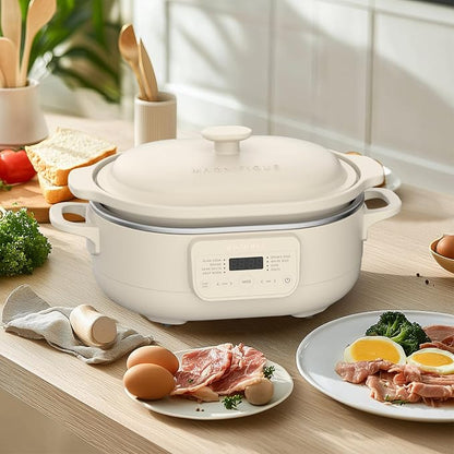 4 Quart Claypot Slow Cooker, 8-in-1 Multi Cooker with Flexible Programming, Removable Crock, Nonstick, Oven Safe Pot to 450°F, Oatmeal