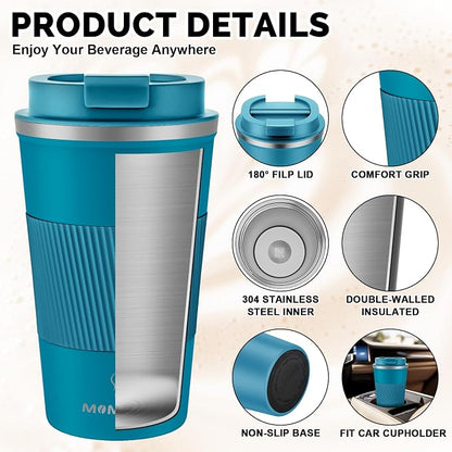 MOMSIV 17oz Travel Mug, Insulated Coffee Cup with Leakproof Lid, Vacuum Stainless Steel Double Walled Reusable Tumbler for Hot and Cold Water Coffee and Tea In Travel and Car