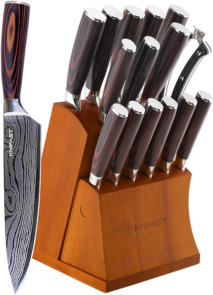 Knife Set 16-Piece Kitchen Knife Set With Wooden Block, Germany High Carbon Stainless Steel Professional Chef Knife Block Set, Ultra Sharp, Forged