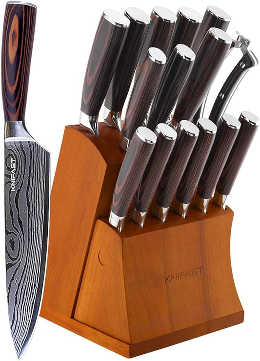 Knife Set 16-Piece Kitchen Knife Set With Wooden Block, Germany High Carbon Stainless Steel Professional Chef Knife Block Set, Ultra Sharp, Forged