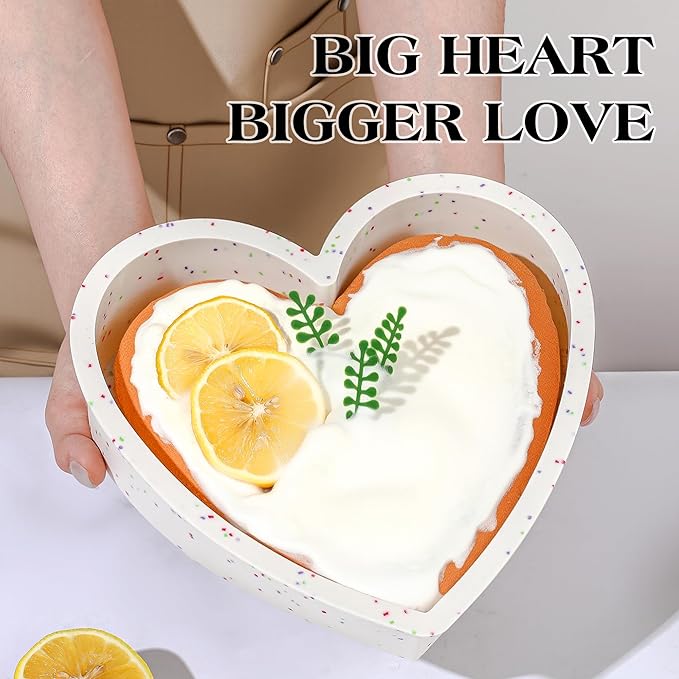4 Pcs Heart Shaped Cake Pans Set, Nonstick Silicone Heart Molds in 4/6/8/10 Inch for Baking Layer Cakes, Cheesecakes, Brownies, Romantic Gift for Her on Love-Filled Occasions（Cream Confetti）