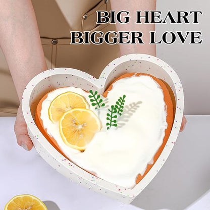 4 Pcs Heart Shaped Cake Pans Set, Nonstick Silicone Heart Molds in 4/6/8/10 Inch for Baking Layer Cakes, Cheesecakes, Brownies, Romantic Gift for Her on Love-Filled Occasions（Cream Confetti）
