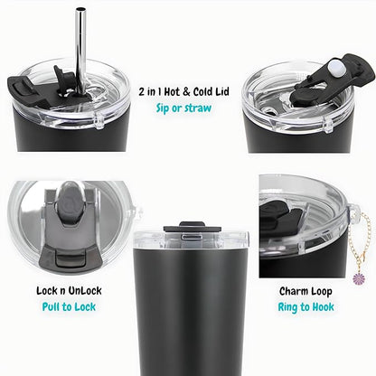 Drinco - 20 oz Stainless Steel Tumbler | Double Walled Vacuum Insulated Mug With Lid, 2 Straws, For Hot & Cold Drinks (20oz Chupa)