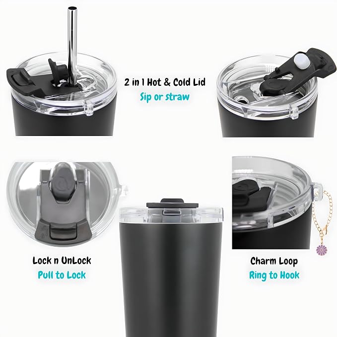 Drinco - 20 oz Stainless Steel Tumbler | Double Walled Vacuum Insulated Mug With Lid, 2 Straws, For Hot & Cold Drinks (20oz Dragonfly)