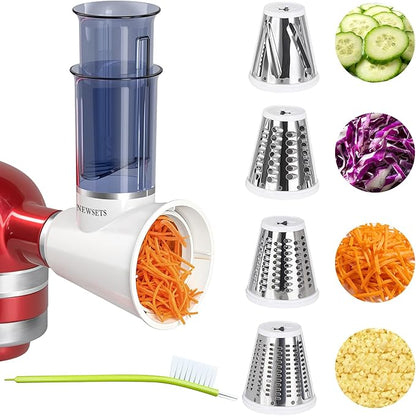 Slicer Shredder Attachment for KitchenAid Stand Mixers, Cheese Grater Attachments, Vegetable Slicer Salad Maker Accessories for Kitchenaid, Food Slicers with 4 Blades, Dishwasher Safe