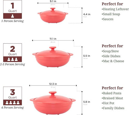 MINH LONG 2-Qt Porcelain Dutch Oven with Lid – Lead & Cadmium Free, Oven Safe to 482°F, Heat Retention, Clay Pot for Cooking on Gas & Infrared Cooktop, Use to Marinate, Cook, Bake, Refrigerate & Serve