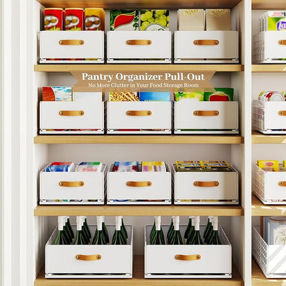 Pull Out Cabinet Organizer, No-Drill Pantry Drawers, Slide Out Shelves with Bamboo Risers for Lipped Cabinets,Ideal for Kitchen, Bathroom & Under Sink Storage (White, 15.8" Wide-21 Deep)