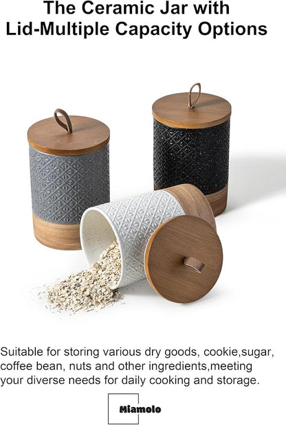 Miamolo Large Coffee Containers with Lids, Ceramic Coffee Canister Kitchen Food Storage Cookie Jars with Airtight Lid for Spice Sugar Tea Candy, Stackable Decorative Jars for Counter - White 28 fl.oz