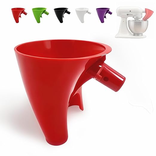 Flour Funnel for Kitchen Aid 5 Qt Tilt-Head Mixer, Easy Pour No-Mess Attachment for Flour, Sugar, and Egg Liquid, Food-Grade Plastic Baking Accessory Compatible with KSM150 (Red)