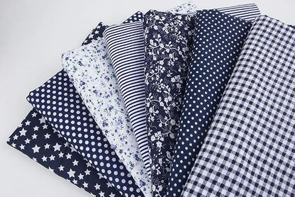 7Pcs 20" x 20" Cotton Fabric DIY Making Supplies Quilting Patchwork Fabric Fat Quarter Bundles DIY for Quilting Cotton Patchwork Cushions (Navy Blue, 20" x 20")