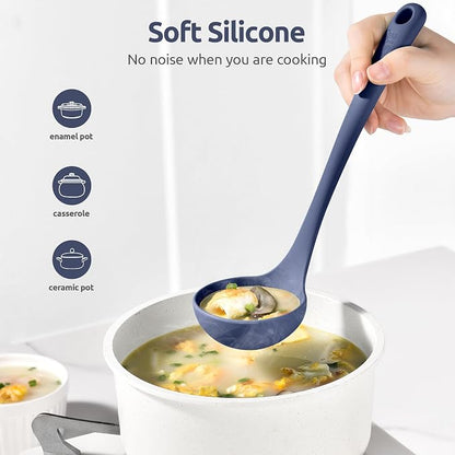 2.6oz Small Silicone Soup Ladle: U-Taste 600ºF Heat Resistant Non-Stick Kitchen Deep Serving Spoon, Soft Cooking Utensil with Non-Slip Solid Handle for Mixing Sauce Stew Gravy (11in, Midnight Blue)
