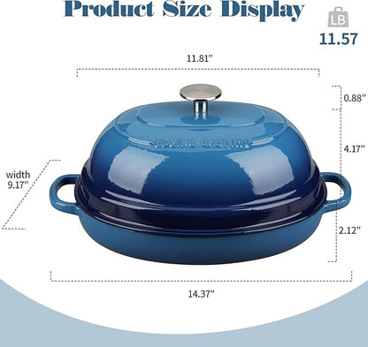 EDGING CASTING Enameled Oval Cast Iron Dutch Oven Pot with Lid, Bread Dutch Oven for Sourdough Bread Baking, Dutch Oven Bread, Bread Oven, 6QT, Lake Blue