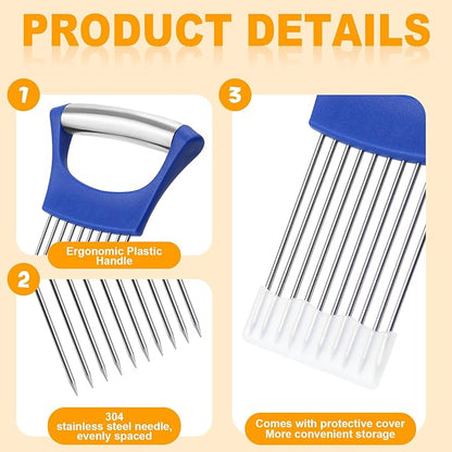Stainless Steel Onion Holder for Slicing,Onion Slicer Holder, Onion Cutter for Slicing of Onions, Tomatoes,Avocados,Eggs and Other Vegetables, Kitchen Utensils Gift (Blue)