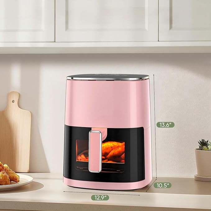 Air Fryer, 6QT Square Airfryer with Visual Window, 400°F Fast Heating Air Fryers Oven with Timer, Auto-Off, Non Toxic & Non Stick, Multiple 12 Modes for Roast, Bake, Dehydrate, Fry, Reheat