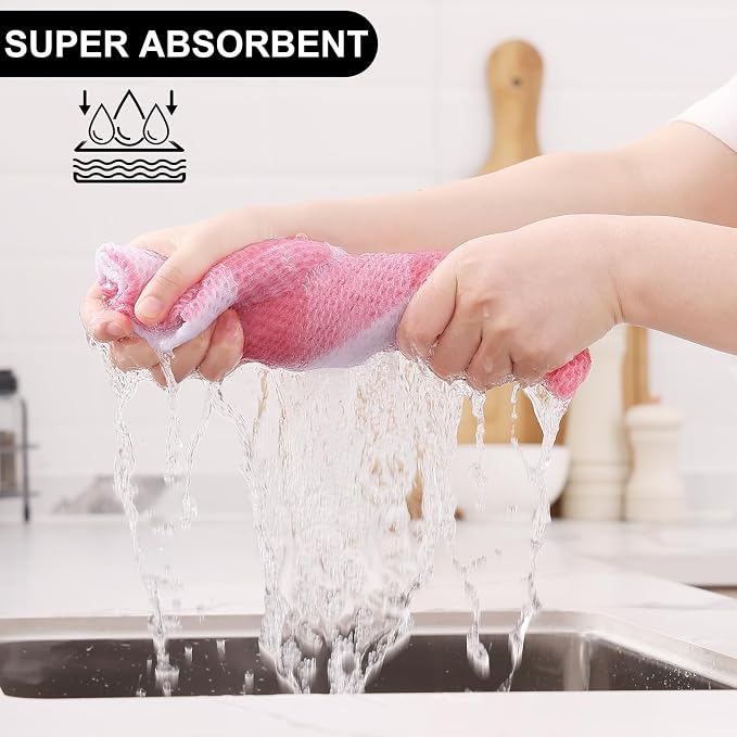 Homaxy Kitchen Towels and Dishcloths Set, 12 x 12 and 13 x 28 Inches, Set of 12 100% Cotton Waffle Weave Check Plaid Kitchen Dish Towels, Super Soft and Absorbent Dish Cloths, White & Pink