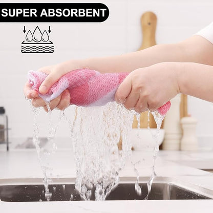 Homaxy Kitchen Towels and Dishcloths Set, 12 x 12 and 13 x 28 Inches, Set of 16 100% Cotton Waffle Weave Check Plaid Kitchen Dish Towels, Super Soft and Absorbent Dish Cloths, White & Pink
