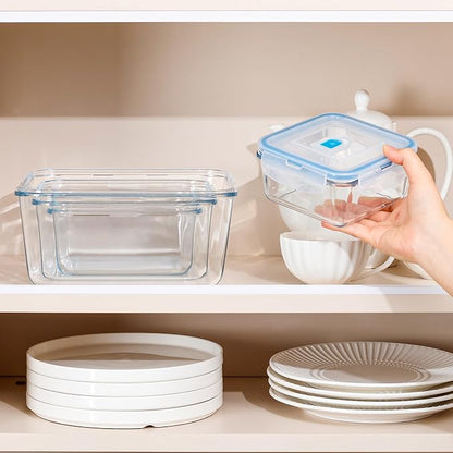NUTRIUPS 112oz/68/34/17oz Large Glass Food Storage Containers with Airtight Lids, Square Meal Prep Container Set, Easy-Open Vented Lid, Oven Safe Baking Dish