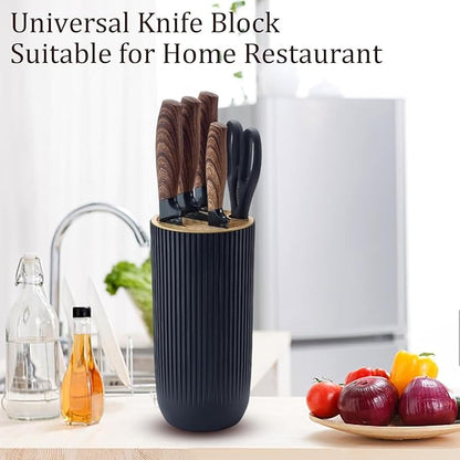 Black Knife Set, 6 Pieces Professional Kitchen Knife Set with Universal Knife Block, Super Sharp Knife Block Set with Ergonomic Handle Non-stick Stainless Steel Knife Block Set (Black)