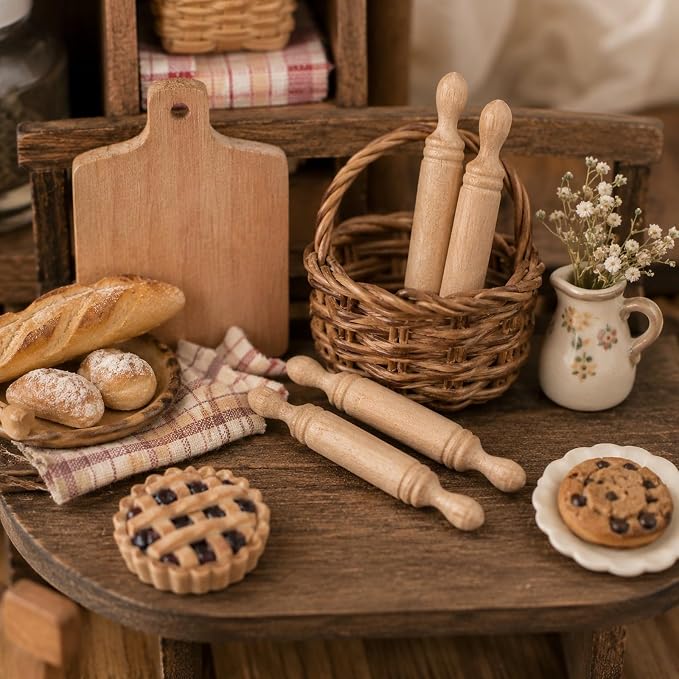 LUOZZY 15Pcs Miniature Wooden Rolling Pin Set - 2 Inch Craft Rolling Pin Models, Mini Baking Tool for DIY Scenes and Decorative Displays