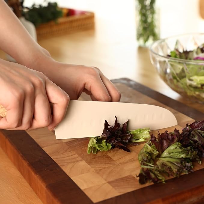 hecef Knife Set of 3, Stainless Steel Blade with Non-stick Coating, Sharp Kitchen Knives Includes Santoku, Utility, Paring Knives