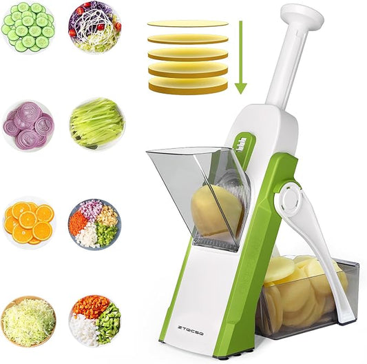 [5 in 1] Mandoline Slicer for Kitchen & Safe Vegetable Chopper & Adjustable Mandoline Slicer. can't Detachable Blade, Vegetable Slicer can Cut Slicing, Strips, Shredding, Dicing, Chop