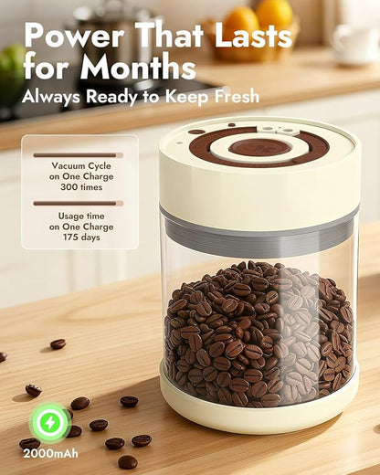 Electric Vacuum Coffee Canister & Food Storage Jar – One-Button Operation Auto Airtight Sealed Coffee Container, 34 fl oz for 0.9 lb Beans