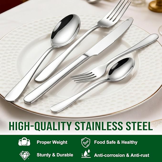 20 Piece Silverware Set, ENLOY Stainless Steel Flatware Cutlery Set, Kitchen Utensil Set Service for 4, Include Knife Fork Spoon, Mirror Polished, Dishwasher Safe