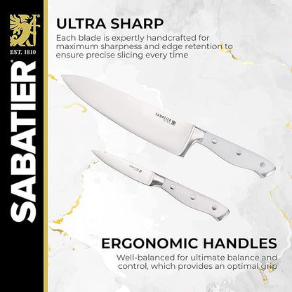 Sabatier Acacia Forged Triple Rivet Edgekeeper Knife Block Set, 15-Piece, White